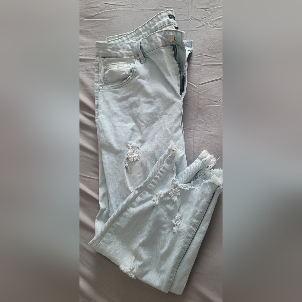 Fashion Nova Light Blue Distressed Ankle Jeans
